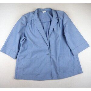 VINTAGE WOMEN'S BLUE 3/4 SLEEVE BUTTON-UP TOP - COS COB - SIZE 38